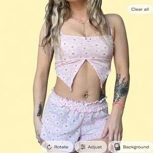 Pink Floral Crop Top and Shorts Set